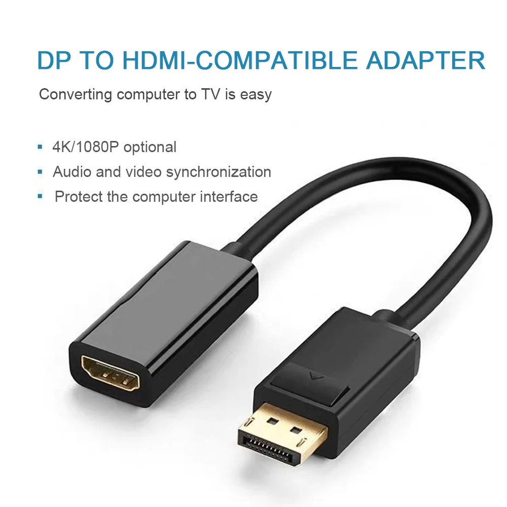 4K DisplayPort to HDMI-compatible Adapter Converter Display Port Male DP to Female HD TV Cable Adapter Video Audio