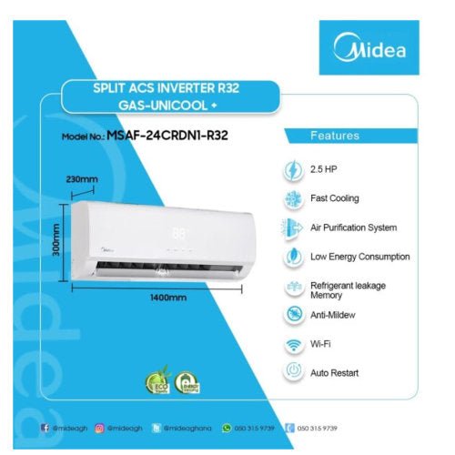 MIDEA 2.5HP R32 UNICOOL+ INVERTER AIR CONDITIONER