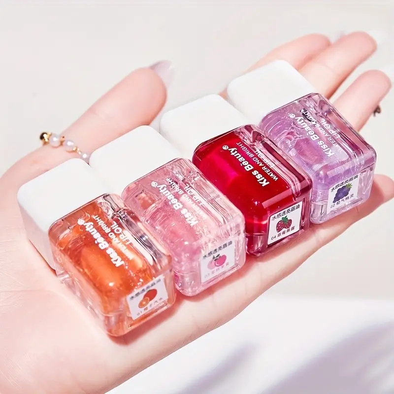 1pc Moisturizing Translucent Lip Oil Doodle Dewy Lip Luminous Berry Tone Lip Gloss Pearlescent Mirror Lip Glaze Glitter Lip Glos