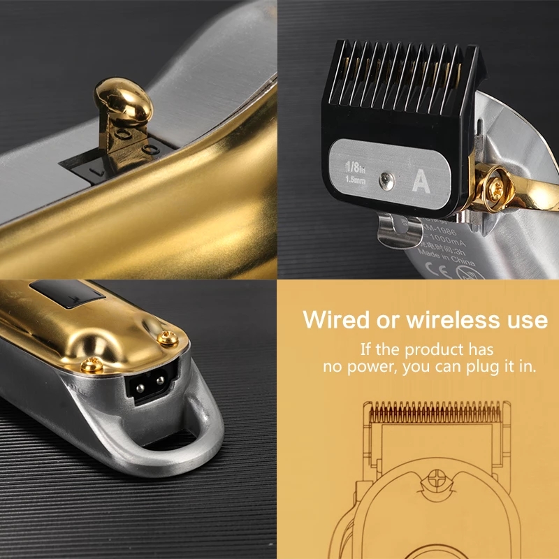 Kemei hair clipper KM-1986 metal charging plug dual-purpose oil head electric hair clipper stepless fine-tuning digital display