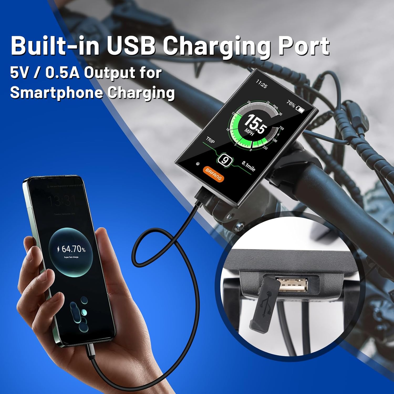 BAFANG Ebike Display DPC18 for BBS01B BBS02B BBSHD UART Version Mid Drive Motor, 0-9 Pedal Assist Levels E-Bike Computer Display