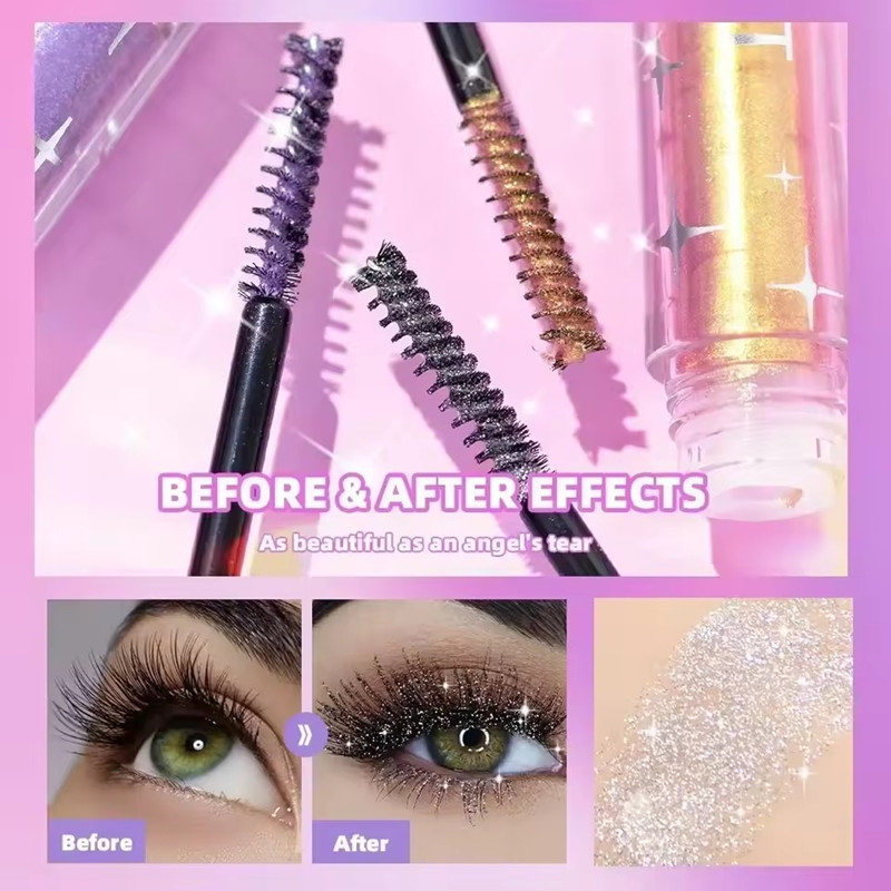 1PC QIBEST Colored Mascara Quick Dry Longlasting Waterproof Sweatproof Curling Shiny Sequins Eyelash Sexy Mascara Shimmer Makeup