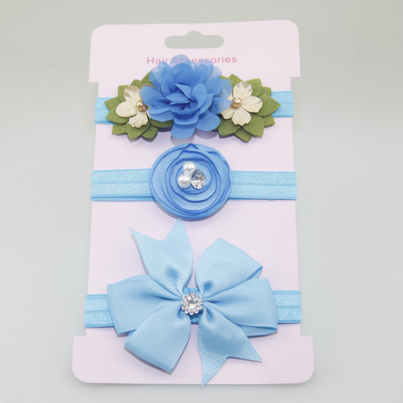 New children's bow and diamond headband Small flower headband set Baby headpiece hair accessories three-piece suit