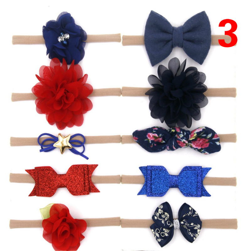 New children's hair accessories set Newborn baby high elastic bow chiffon flower fabric hair band ten sets