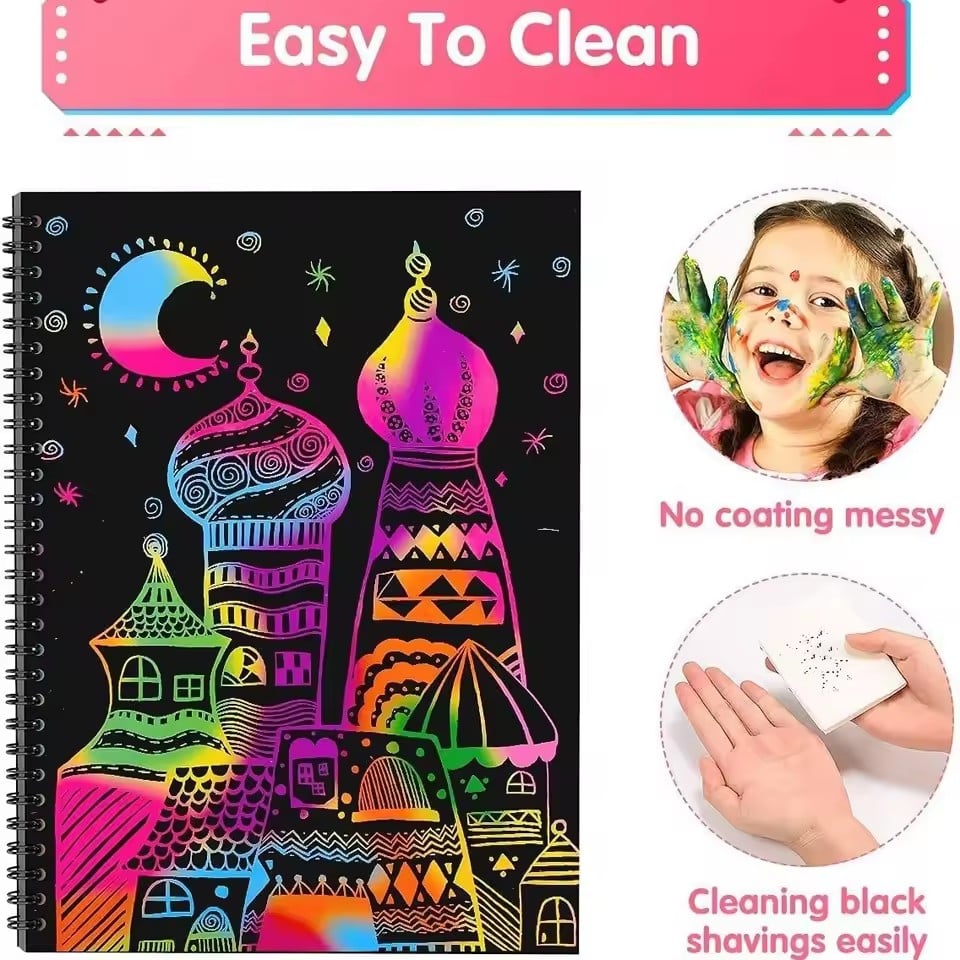1PC Scratch-off color art drawing book, no need for paint, free creation diy drawing book. Rainbow scratch-off paper