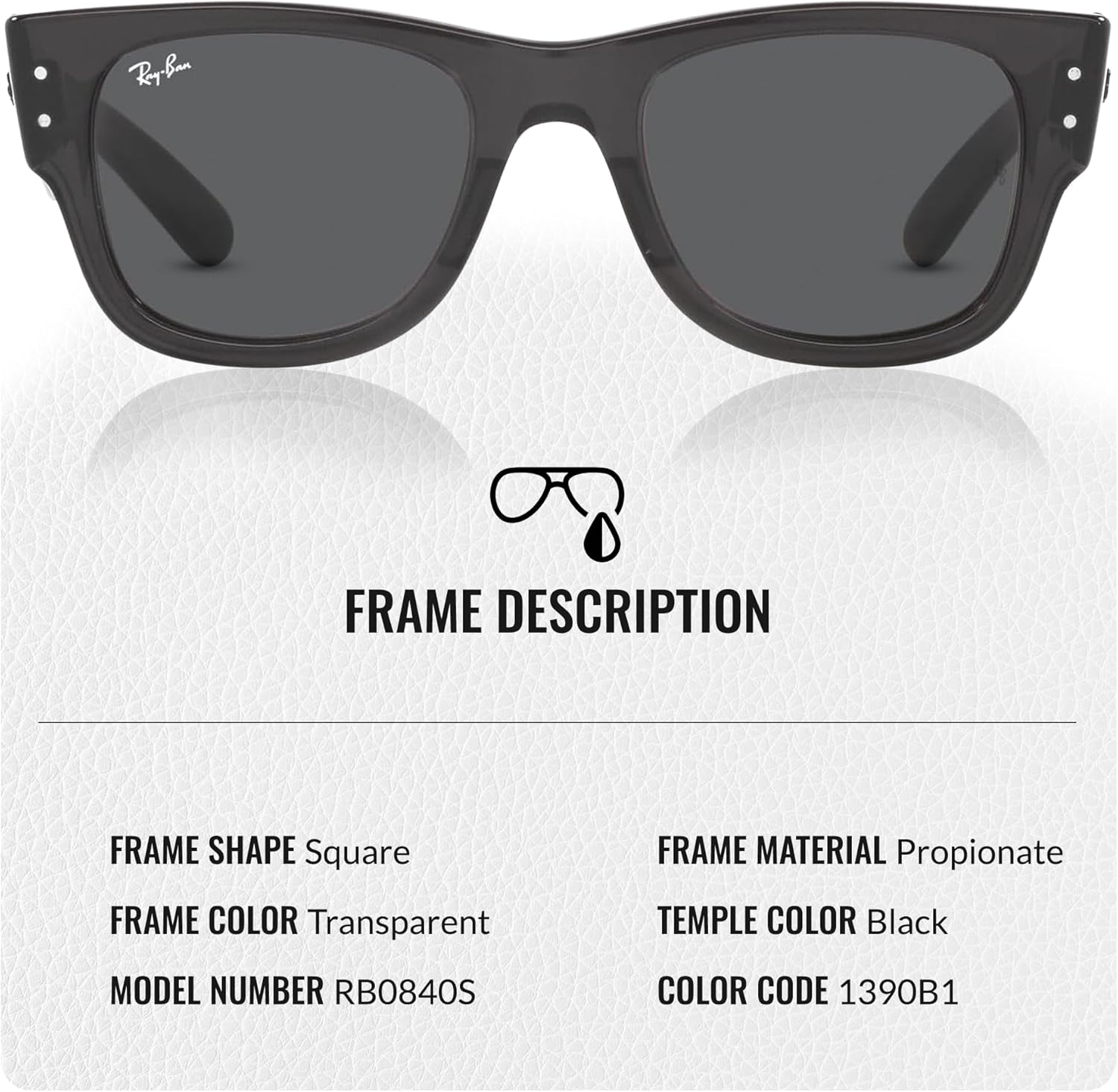 Ray-Ban RB0840S MEGA WAYFARER Square Shaped Sunglasses for Men & Women with Official RAYBAN Eyewear Kit