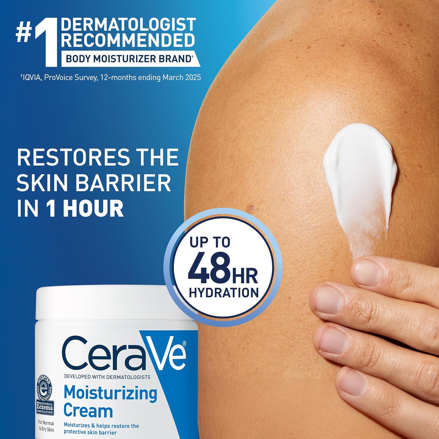CeraVe Moisturizing Cream, Body and Face Moisturizer for Dry Skin, Body Cream with Hyaluronic Acid and Ceramides, Daily Moisturizer, Oil-Free, Fragran