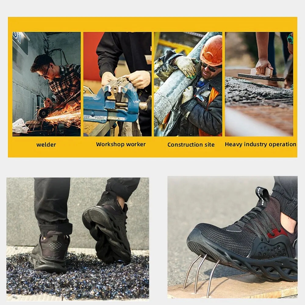 Quality Safety Shoes Men Rotary Buckle Work Shoes Air Cushion Indestructible Sneakers Puncture-Proof Security Boots