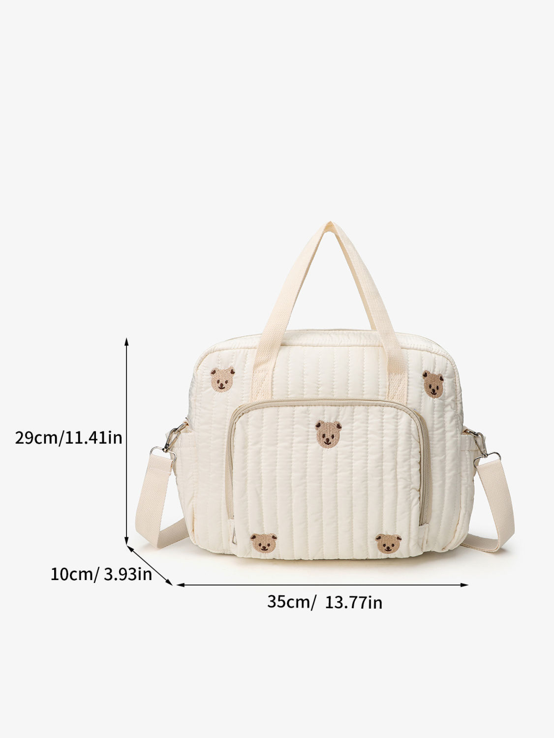 1pcs Cute Bear Flower Embroidery Pattern Baby Beige Cotton Fabric Zipper Diaper Handbag New Luggage Bag