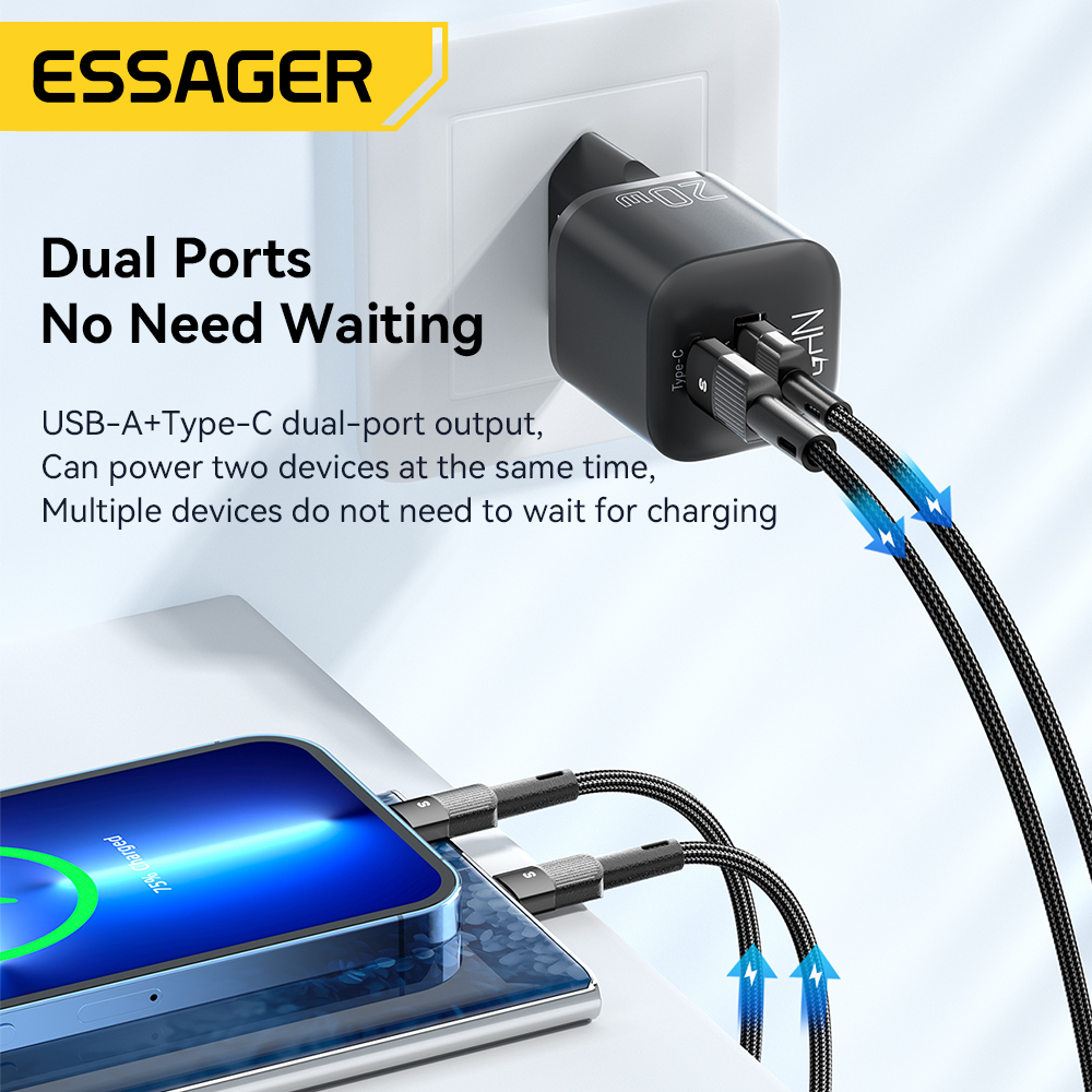 Essager 20W GaN USB Type C Charger PD Fast Charge Phone QC 3.0 Quick Chargers For iPhone 14 13 12 11 Pro Max Mini iPad Charging