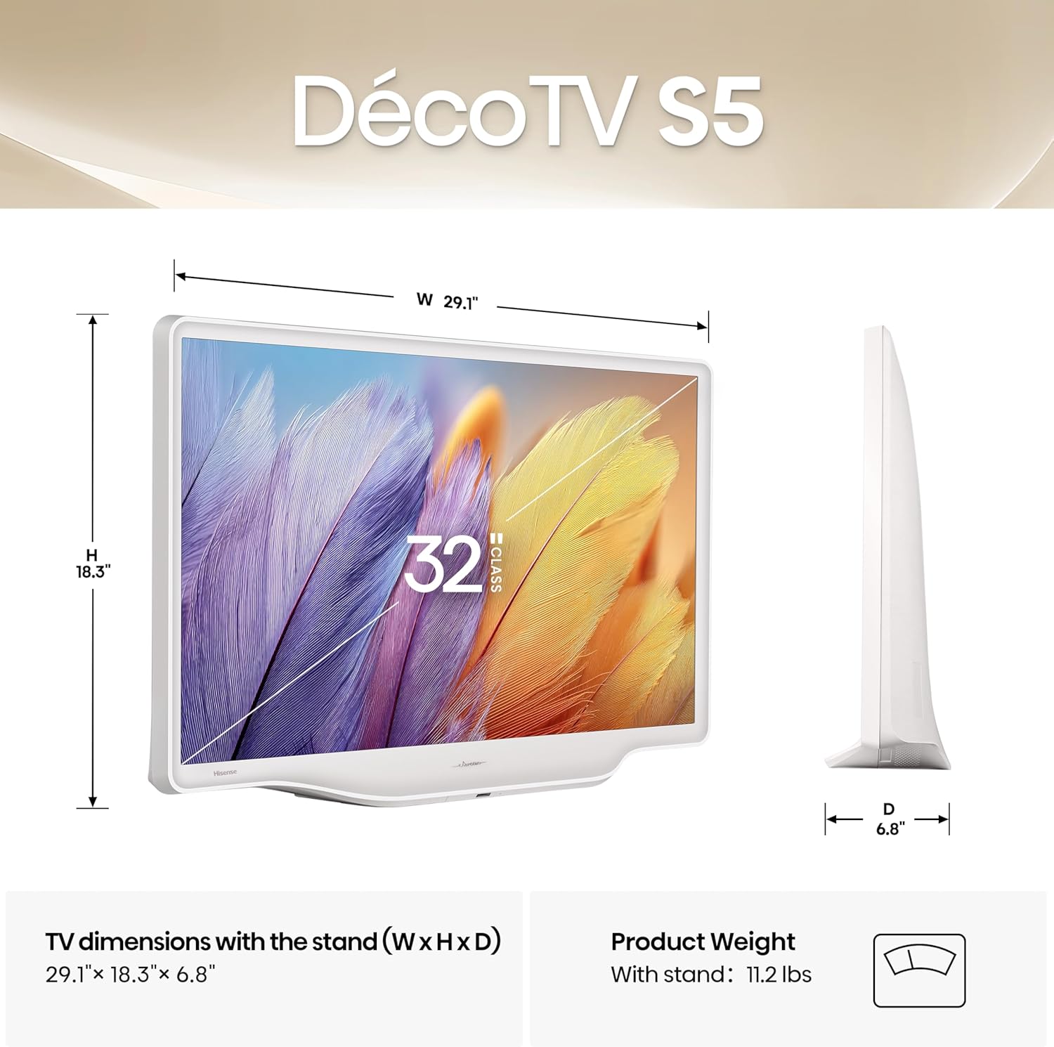 Hisense 32-Inch S5 DécoTV Series Hi-QLED FHD Smart Fire TV (32S5QF, 2025 Model) - Versatile Fit, Hi-QLED Color, Art-Inspired Design, Fluid Central Sta