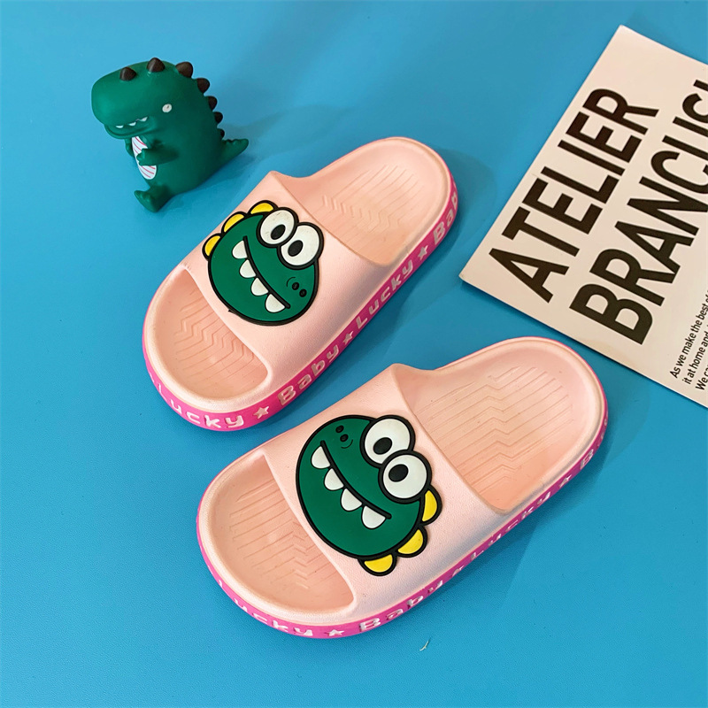Children's slippers, home bathroom, anti slip, breathable, hollow out soft sole cartoon dinosaur baby