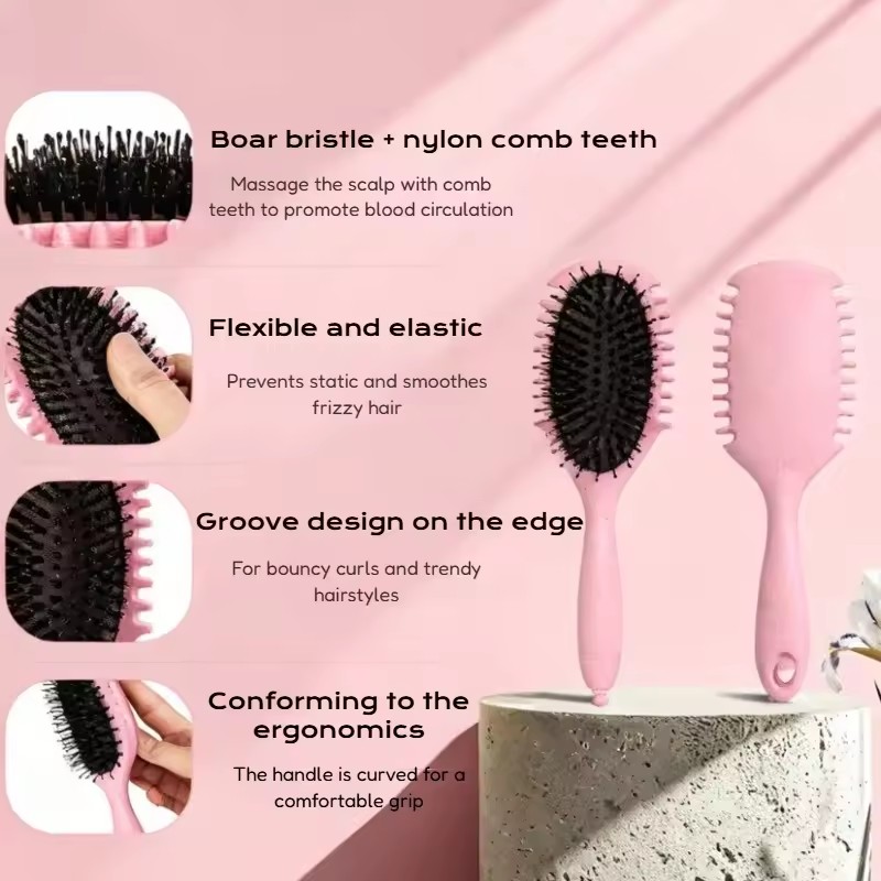 1PC Spring Cushion Hair Brush Natural Boar Bristle Volumizing Comb for Curly Hair Scalp Massage Detangling Tool Frizz Control