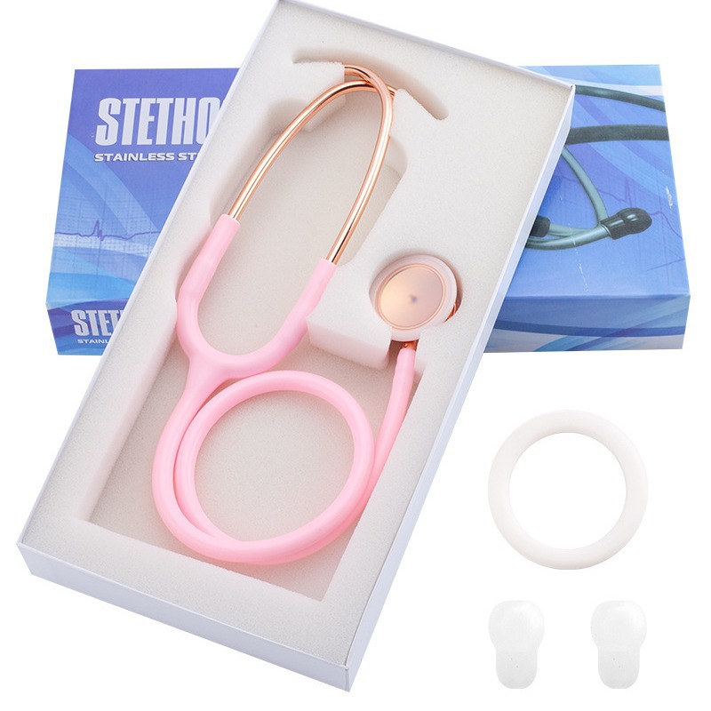 Auscultatory dual head double-sided stethoscope for measuring blood pressure with color box, gold-plated stainless steel