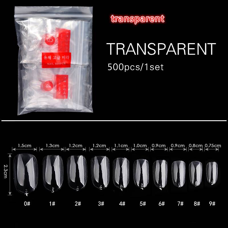600pcs/Bag Round head Nail Art Tips Transparent/Natural False Nails Art Tips Flat Shape Full Cover Manicure Fake Nail