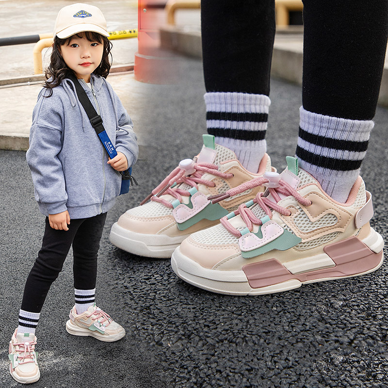 2024 Spring Children Girl Pink Shoes Autumn Mesh Breathable Kids Sneakers for 5-18 Yrs Boy Lightweight Running Shoe Walking Soft