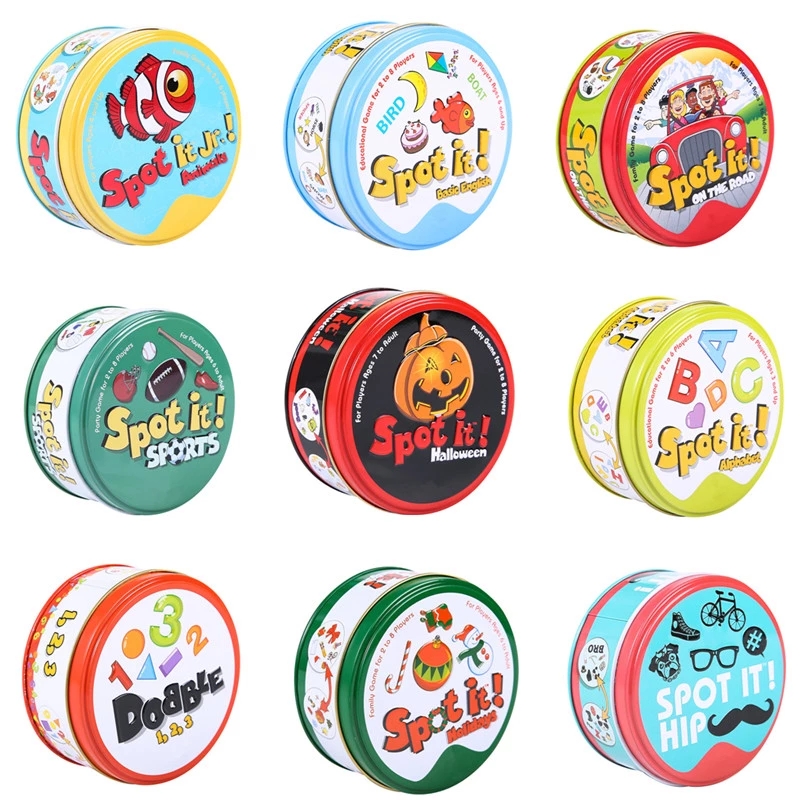 83mm Dobble kid yellow box Spot It game card Basic English Version on Road Holidays dobble Game