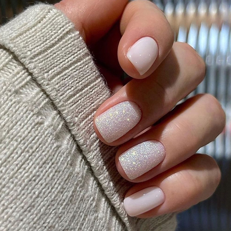 24Pcs/Set False Nail French Rhinestone Full Cover Fake Nails With Jelly Glue DIY Manicure Nail Art