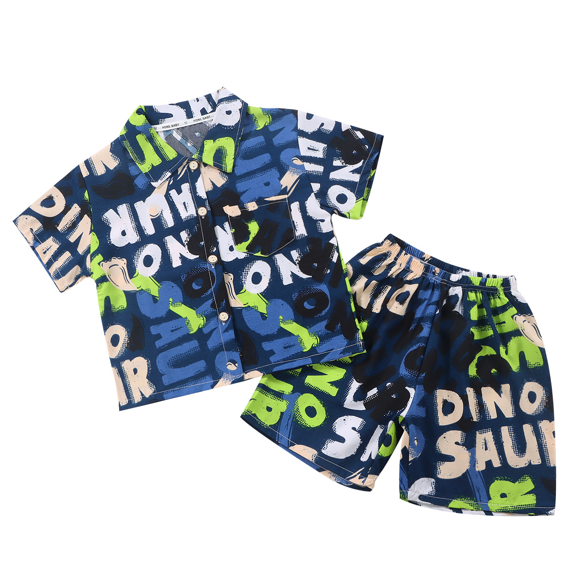 2024 Summer Boys Clothing Set Kids Turn Down Collar Shirt + Shorts Children Stripe Tracksuit 2 Girls Clothes Set