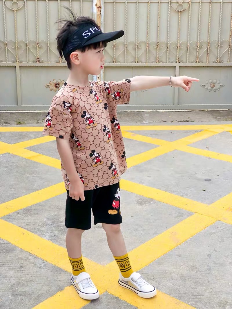 New Summer Tide Brand Children's Suits Middle and Small Children Boys Suits Girls Dresses