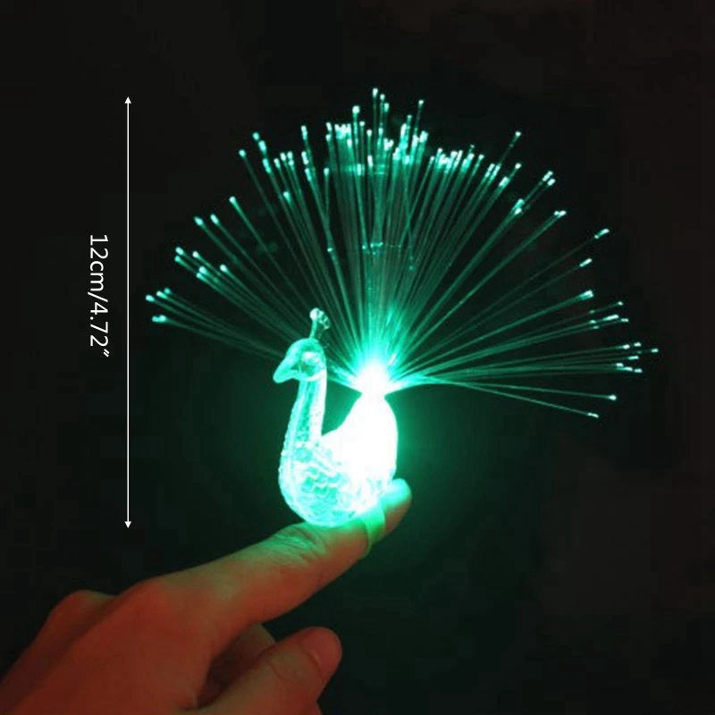 Luminous Peacock Finger Toy with LED Flash Light Flashing Tail Glow in the Dark Cute Bird Ring Decoration Gifts for Kid 1pc