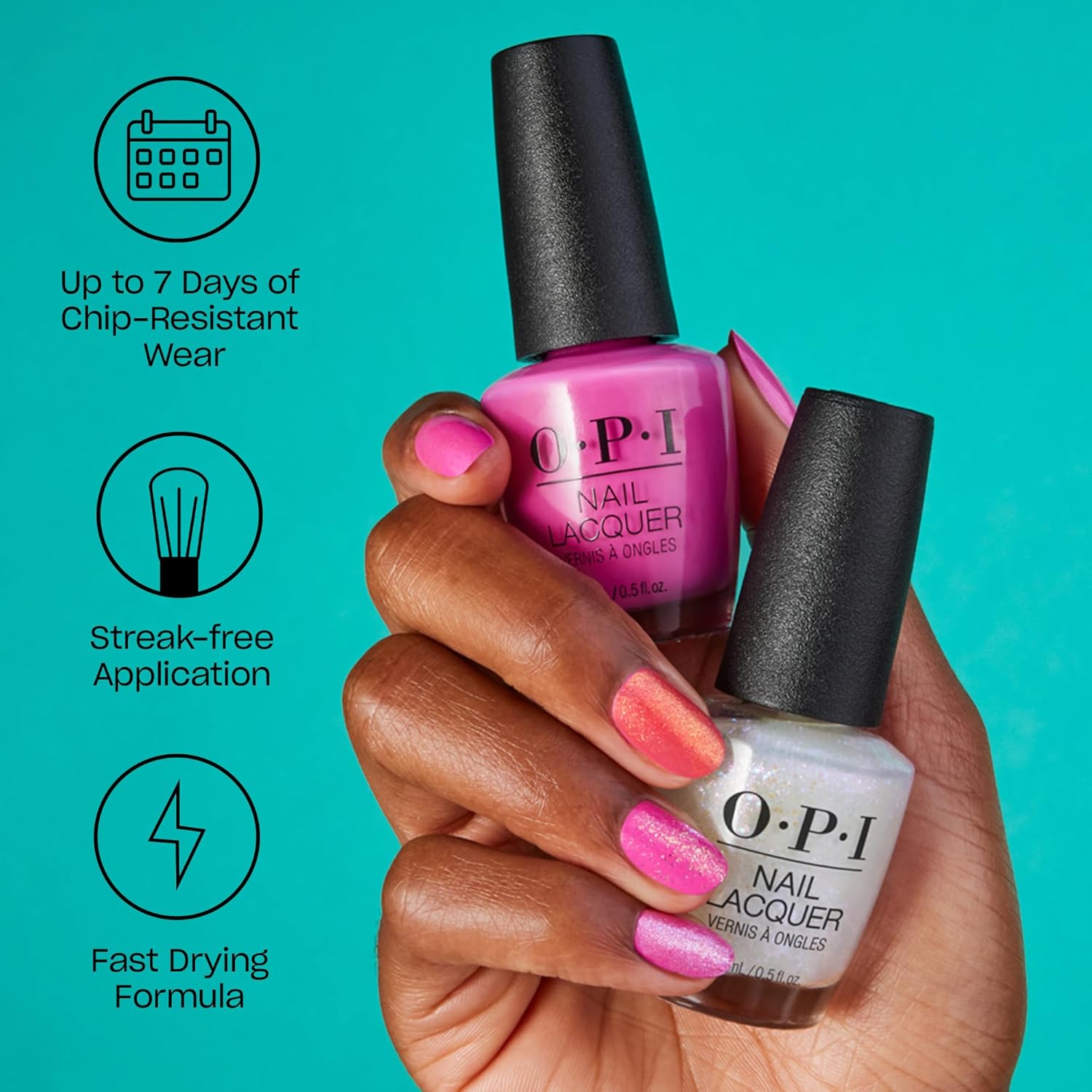 OPI Nail Lacquer Classic Nail Polish Colors | White, Gray & Black Shades | Crème, Shimmer, and Glitter Chip Resistant Nail-Polish | Fast Drying, Strea