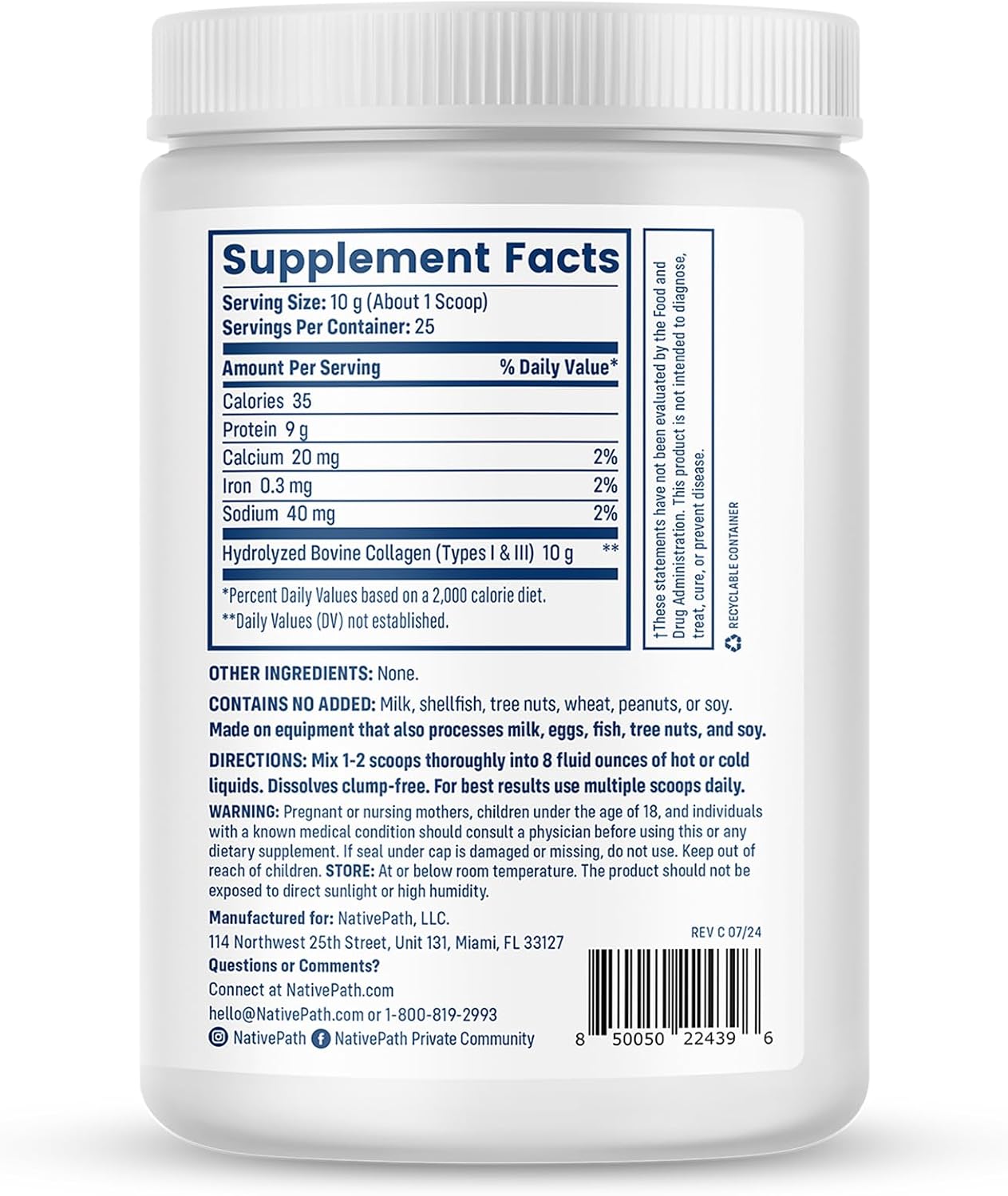 NativePath Collagen Peptides - Hydrolyzed Type 1 & 3 Collagen Powder for Skin, Hair, Nails - 8.8 oz (25 Servings) (Pack of 2)