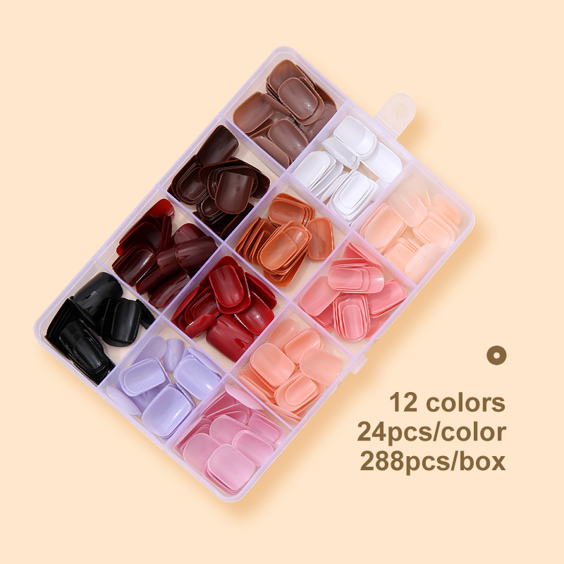 288pcs/set (12 Mixed Colors) Short Square Press-On Nails, Acrylic False nails, Summer Nail Gift for Women and Girls