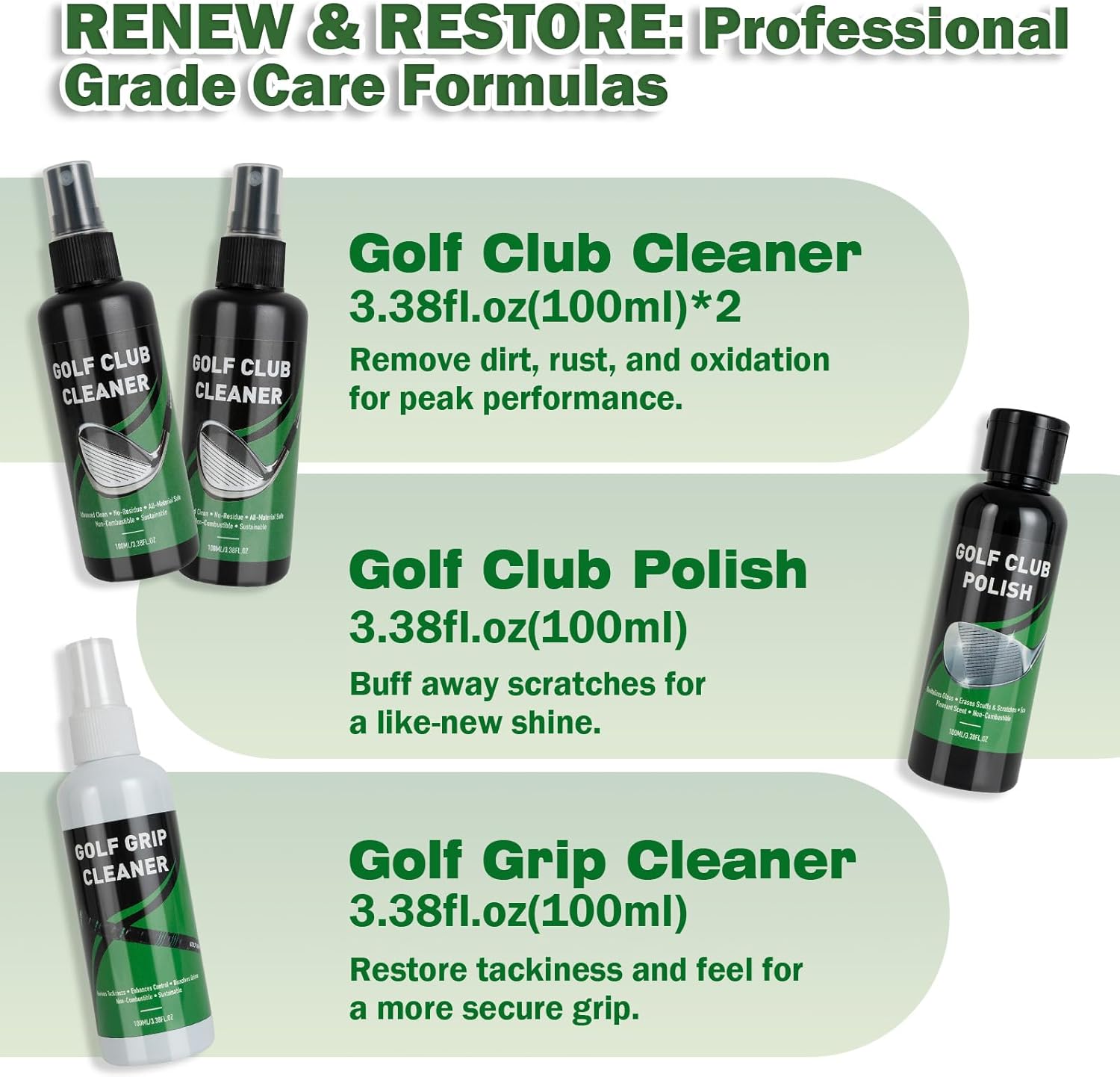 Golf Club Cleaning Kit, 8-in-1 Club Care Set with Cleaner, Brush, Groove Sharpener, Grip Cleaner, Polish, Magnetic Towel, Ball Towel & Portable Bag -