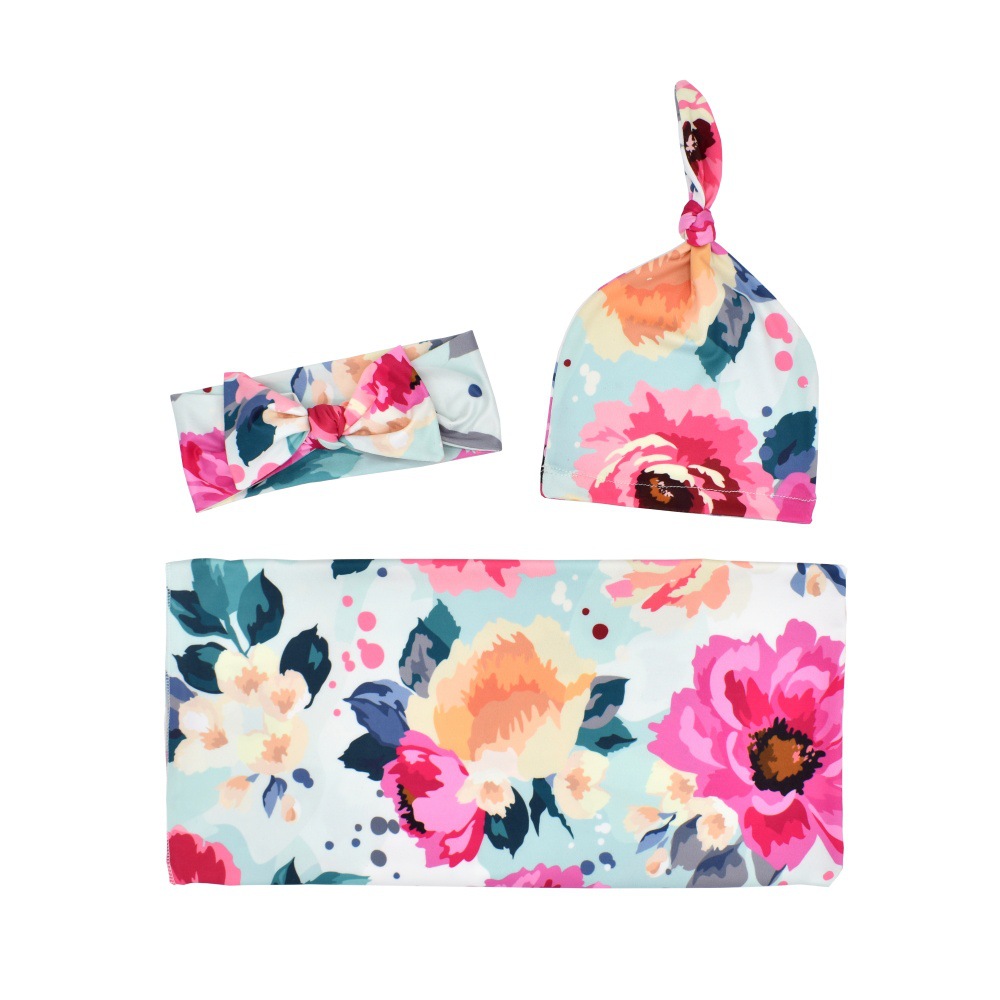 0-1 Years Old Printed Baby Wrap Cover Newborn Wrapped Tire Cap Three-piece Printed Elastic Wrap Cover 80*80cm