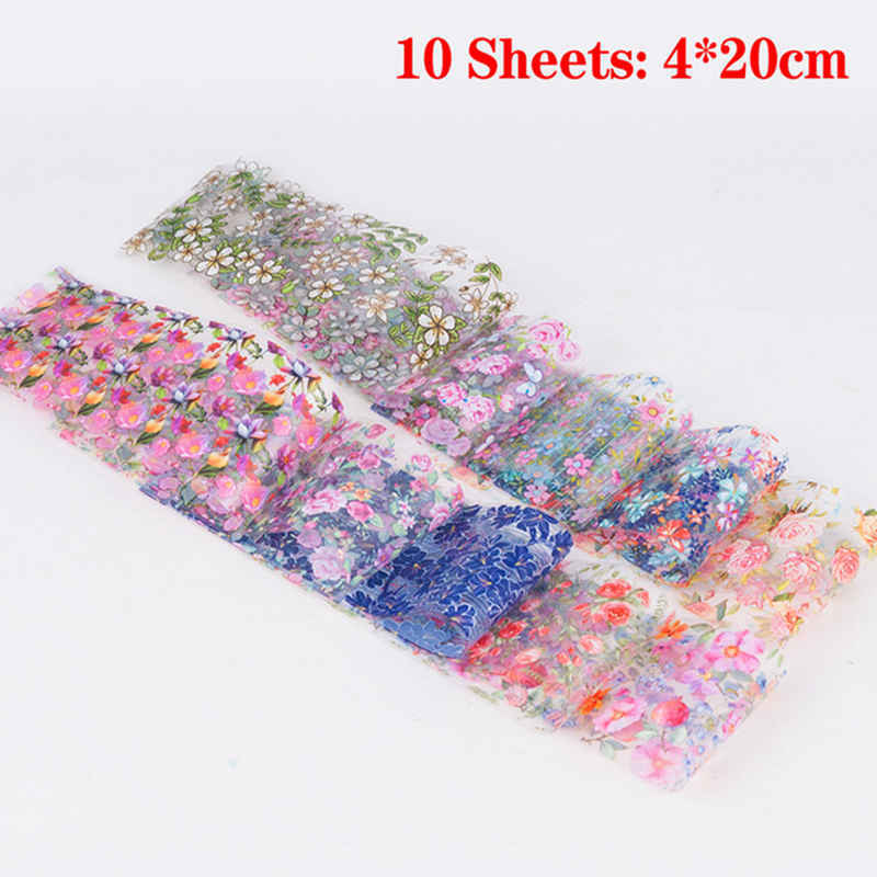 10Pcs/pack Fashion Nail Foil Stickers Set Women For Nails Rose Blue Flowers Art Stick Decals Transfer Sticker Decoration DIY