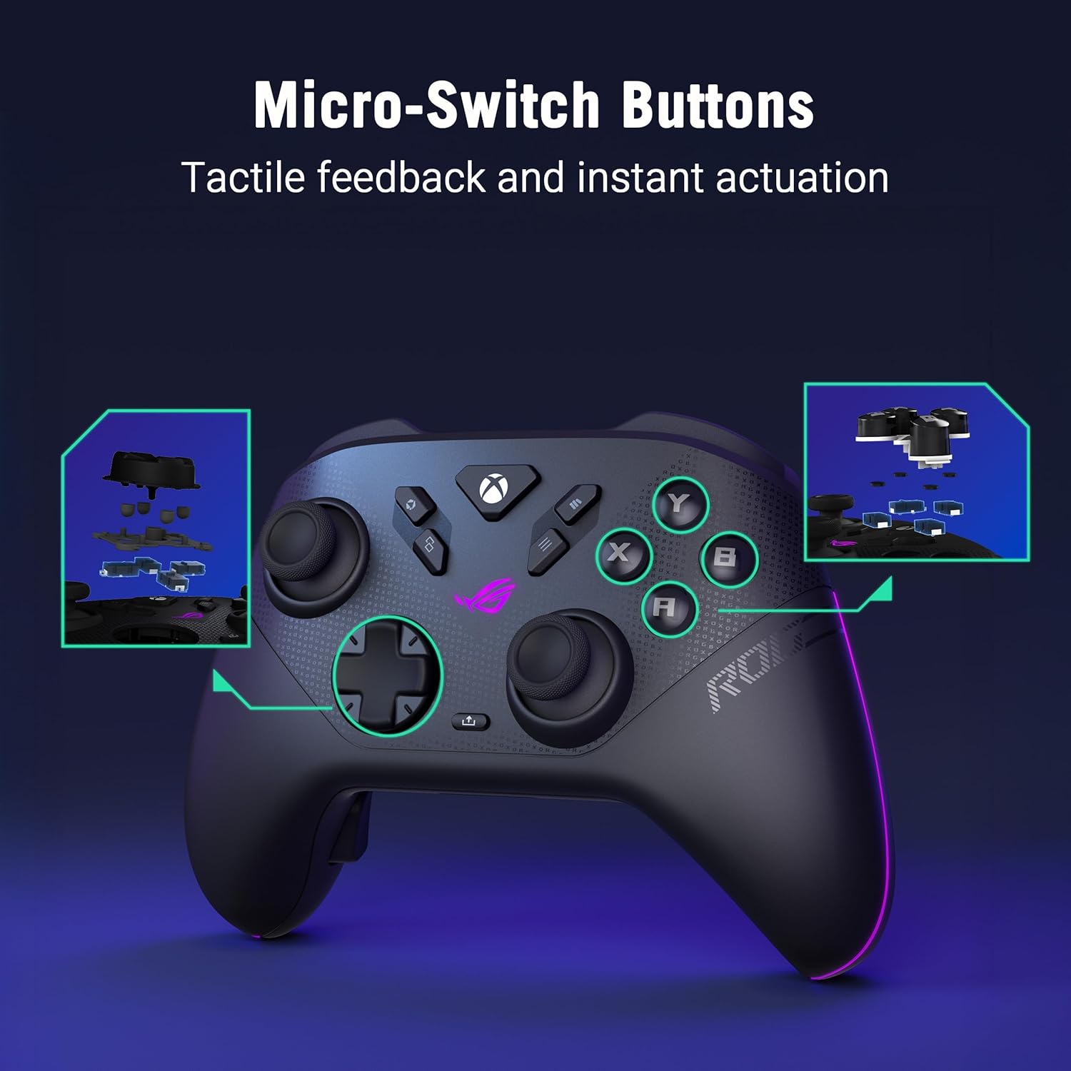 ASUS ROG Raikiri II Xbox Wireless Gaming Controller - 2.4GHz/BT/3.5mm, TMR Joysticks, Anti-Slip Grip, Travel Case, up to 50H Battery, Web-Based Config