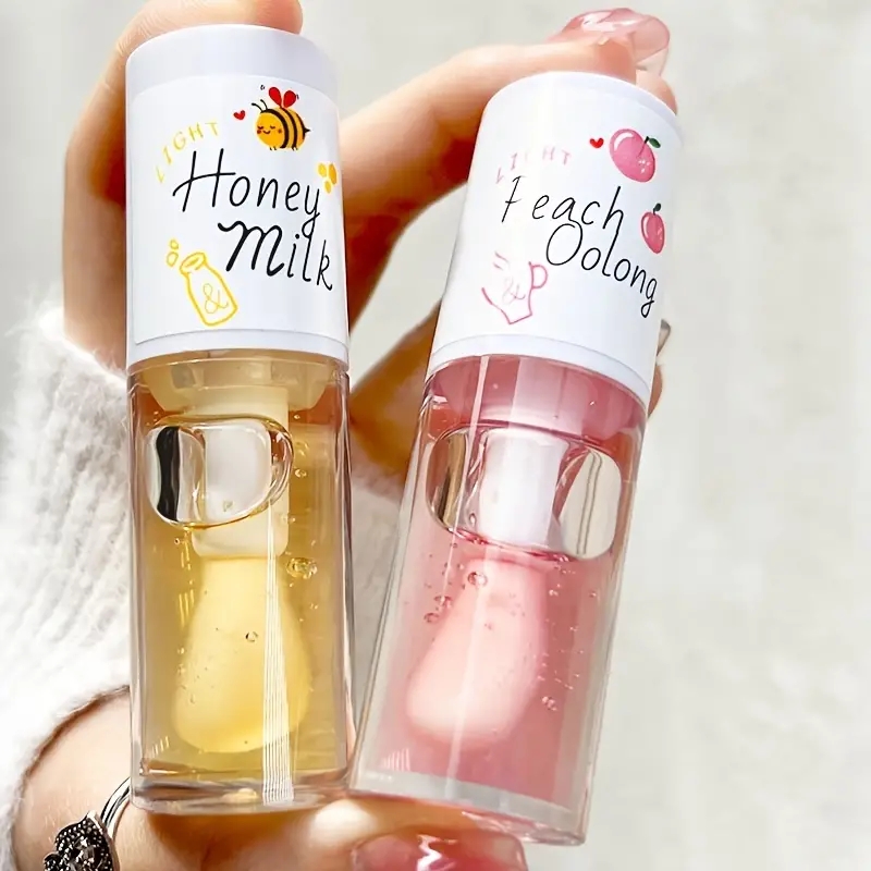 Honey Peach Tinted Lip Oil Lip Enhancer Serum Long Lasting Non-stick Moisturizes Vitamin E Lip Beauty Lip Care Serum