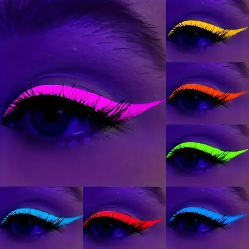 8-color fluorescent color UV eyeliner, waterproof and sweat-proof face paint pen,Halloween matte glowing neon liquid eyeliner