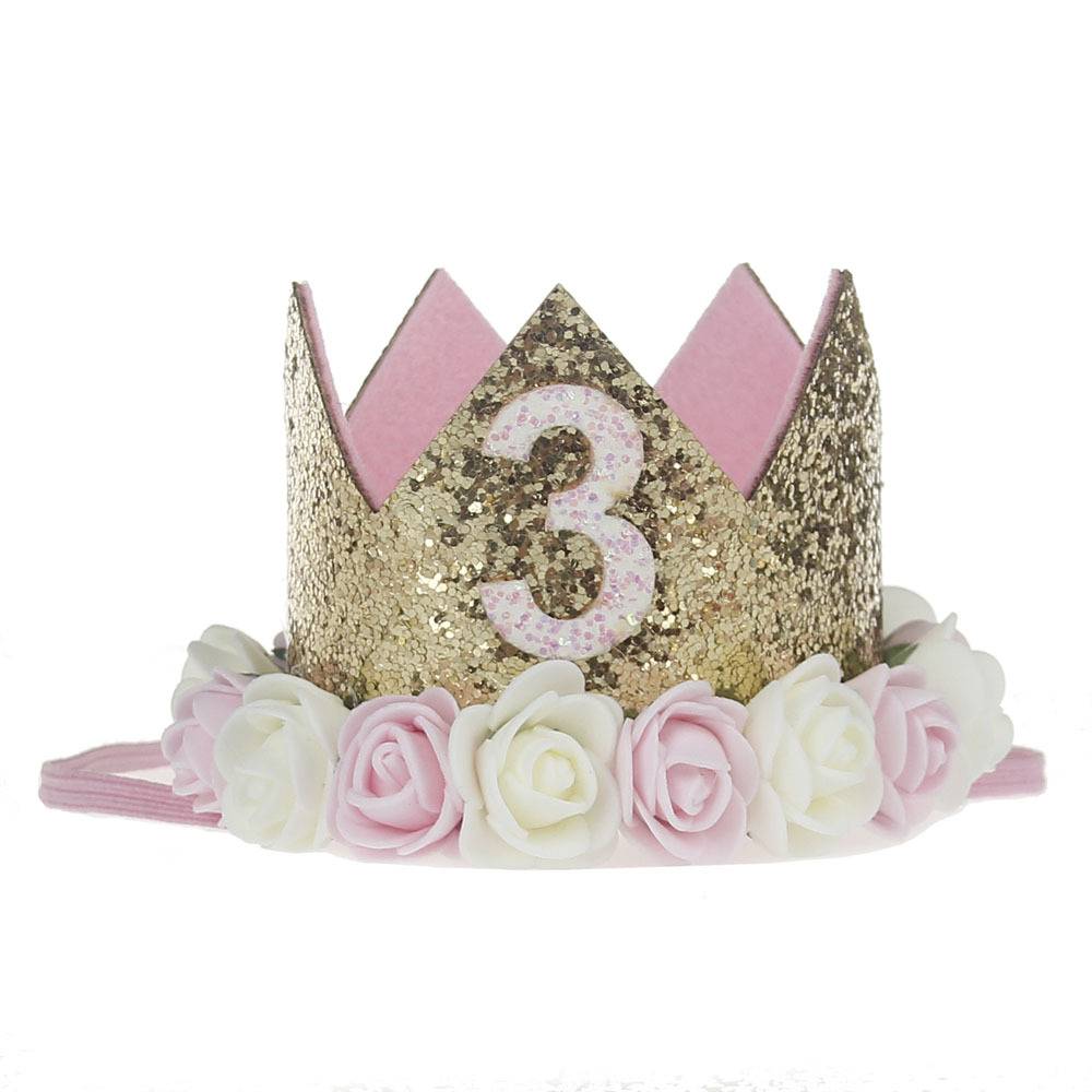 Baby Girl First Birthday Party Hat Decorations Hairband Princess Queen Crown Lace Hair Band Elastic Head Wear Hat Gifts For Kids
