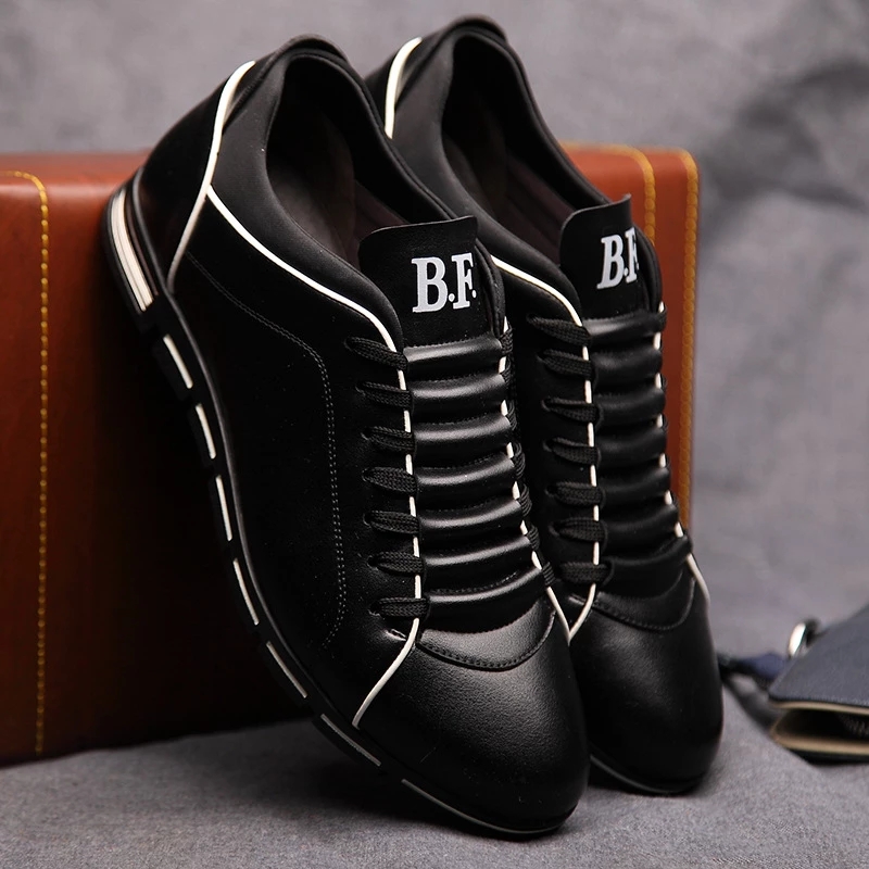 New Men Shoes Casual Sneakers Fashion Solid Leather Shoes Formal Business Sport Flat Round Toe Light Breathable
