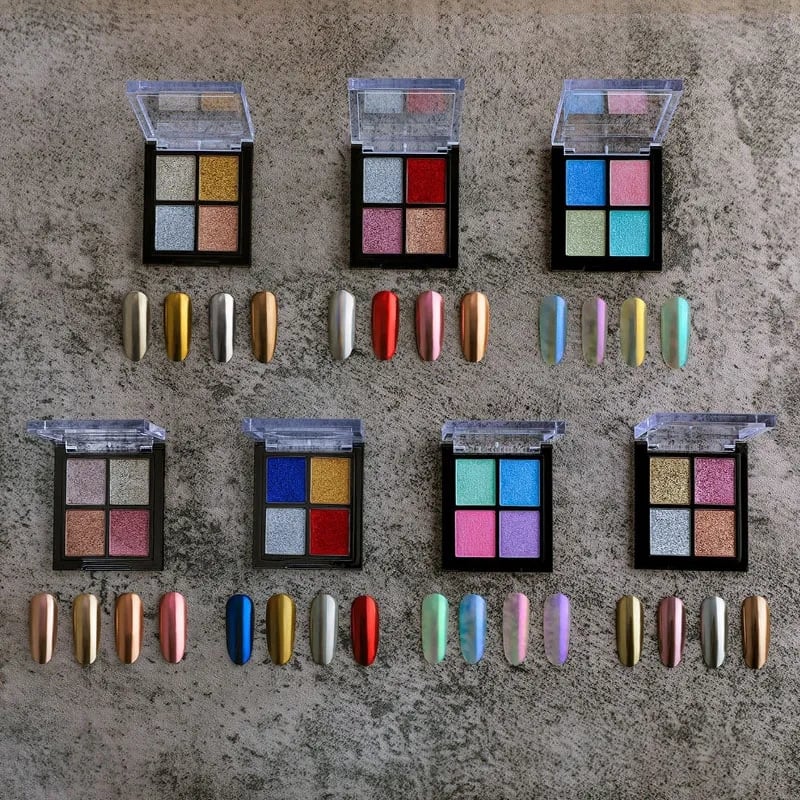 1Box 4 Colors Palette Mirror Effect/Aurora Nails Chrome Solid Nail Powder Chrome Powder For Nail Art Glitter Powder Set