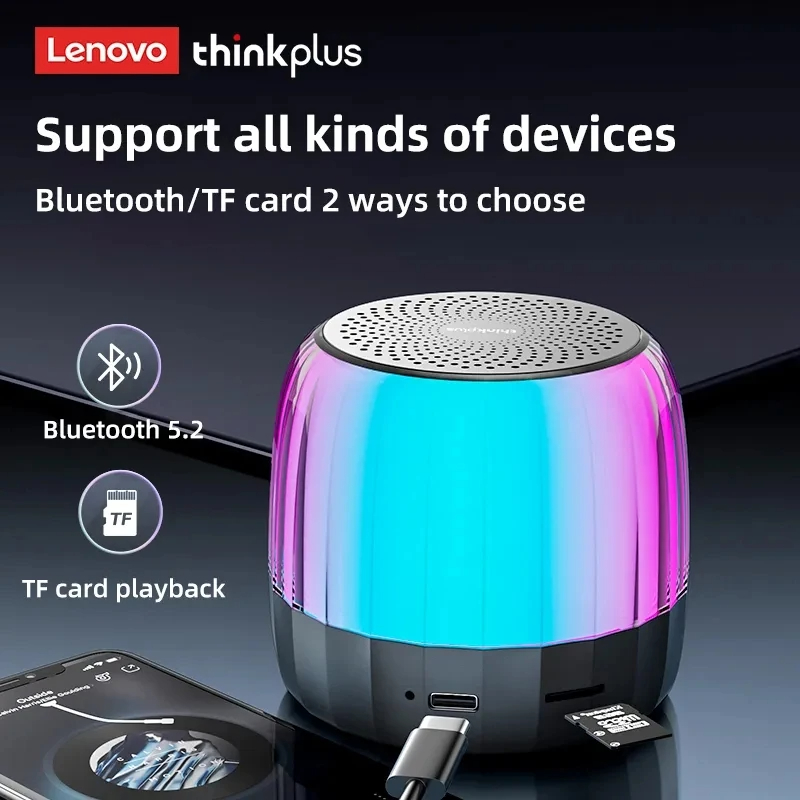 Original Lenovo K3Plus Portable TWS Mini Speaker Bluetooth 5.2 Outdoor/Indoor Speaker RGB 360° Surround Sound Subwoofer TF USB