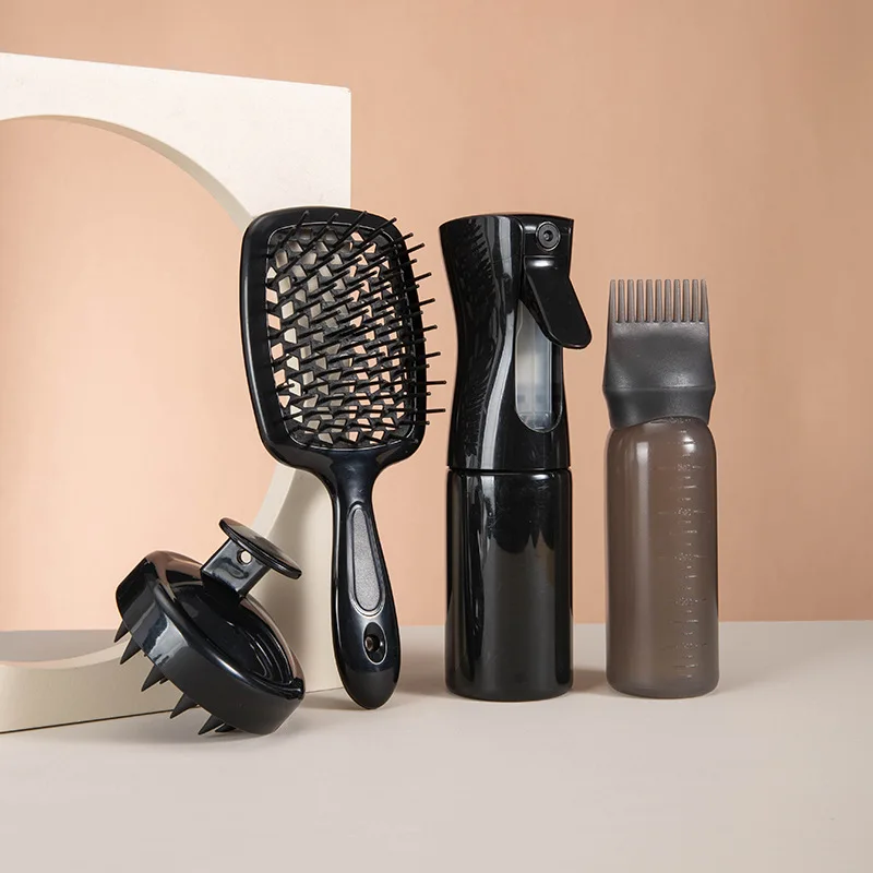 4Pcs Silicone Scalp Massage Comb Detangling Hair Brush Hairdressing Hair Dye Applicator Bottle Spray Bottle Barber Styling Tools