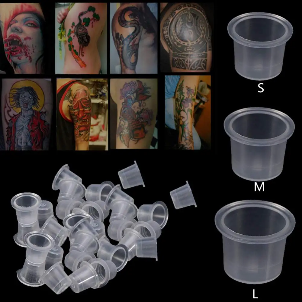 100pcs Plastic Tattoo Ink Cups Permanent Makeup Clear Pigment Container Caps