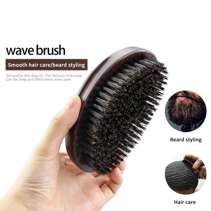 New Man Boar Bristle 360 Wave Wood Beard Brush Face Massage Facial Hair Cleaning Brush For Men's Mustache Shaving Brush
