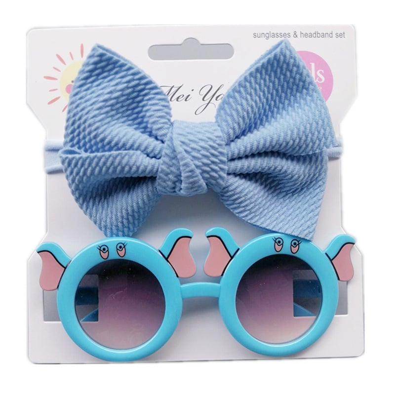 New Children's Glasses Sunglasses Cartoon Baby Sunshade Mirror Elephant Bow Solid Color Headband Combination Set