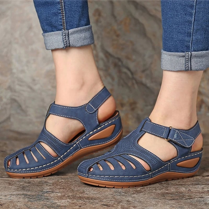 Women's Wedge Heeled Sandals Breathable Closed Toe Ankle Strap Shoes Solid Color Hook & Loop Shoes