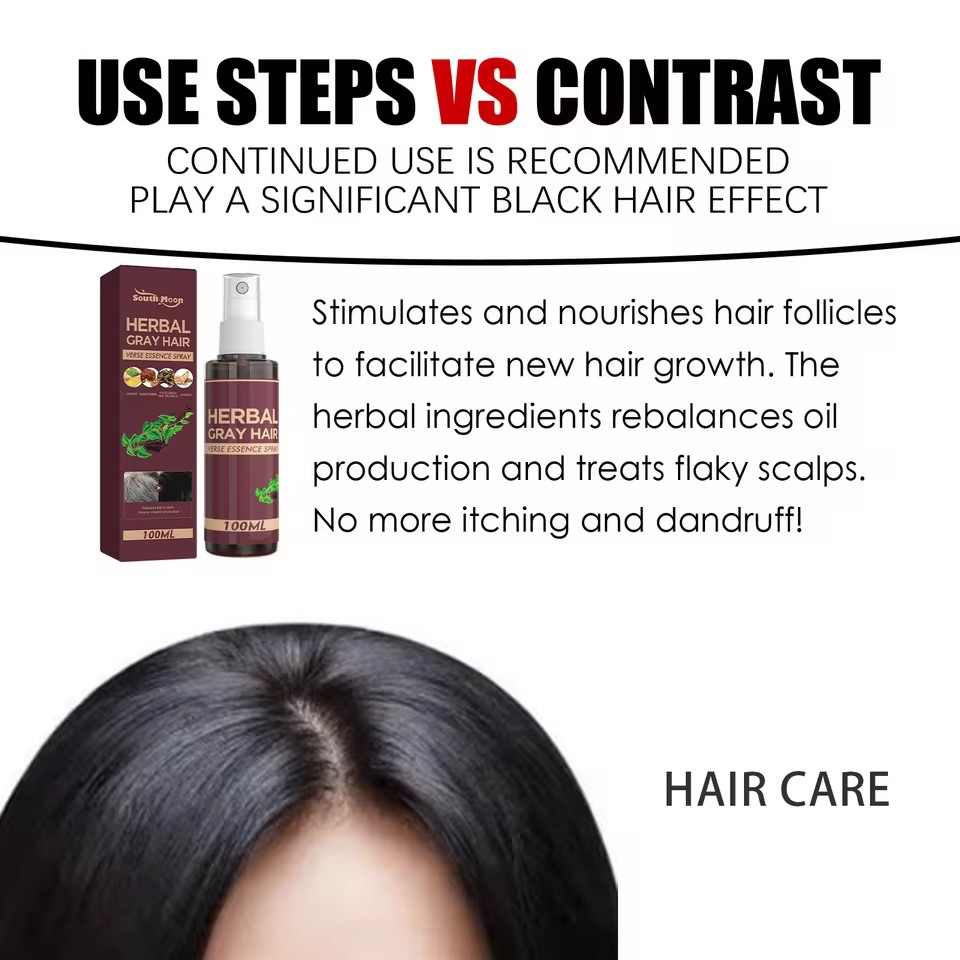 Southmoon 100ml Hair Darkening Herbal Spray White To Black Natural Color Repair Anti Grey Reduce Hair Loss Herbal Haircare Serum