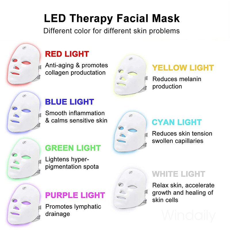 LED photon household rejuvenation facial mask instrument Seven color spectrometer PDT color light facial mask beauty instrument