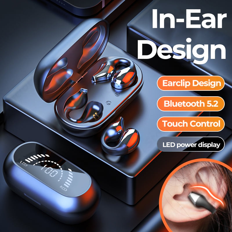 NEW Bone Conduction Earphone Bluetooth 5.2 Ear Clip on Ear Earring Wireless Headphones Sports Headsets Ear Hook with Mic