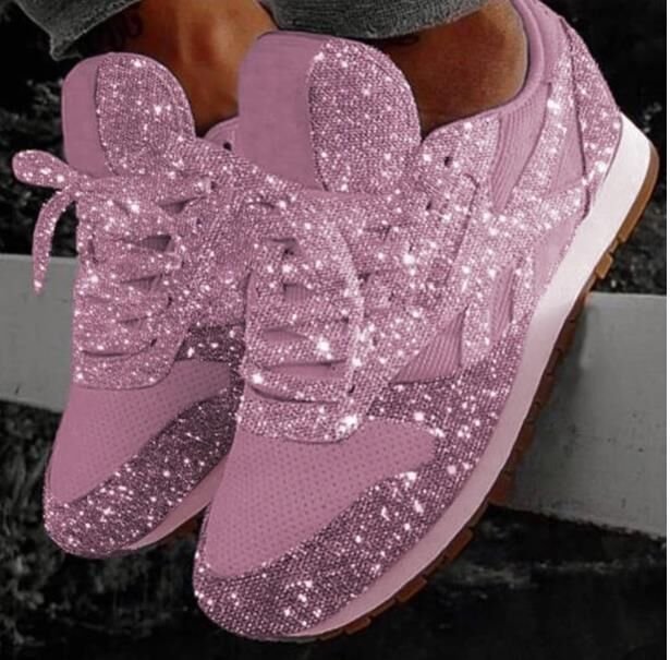 Women's Sequins Sports Shoes Fashionable Mesh Low Top Lace Up Running Shoes Outdoor Non Slip Sneakers
