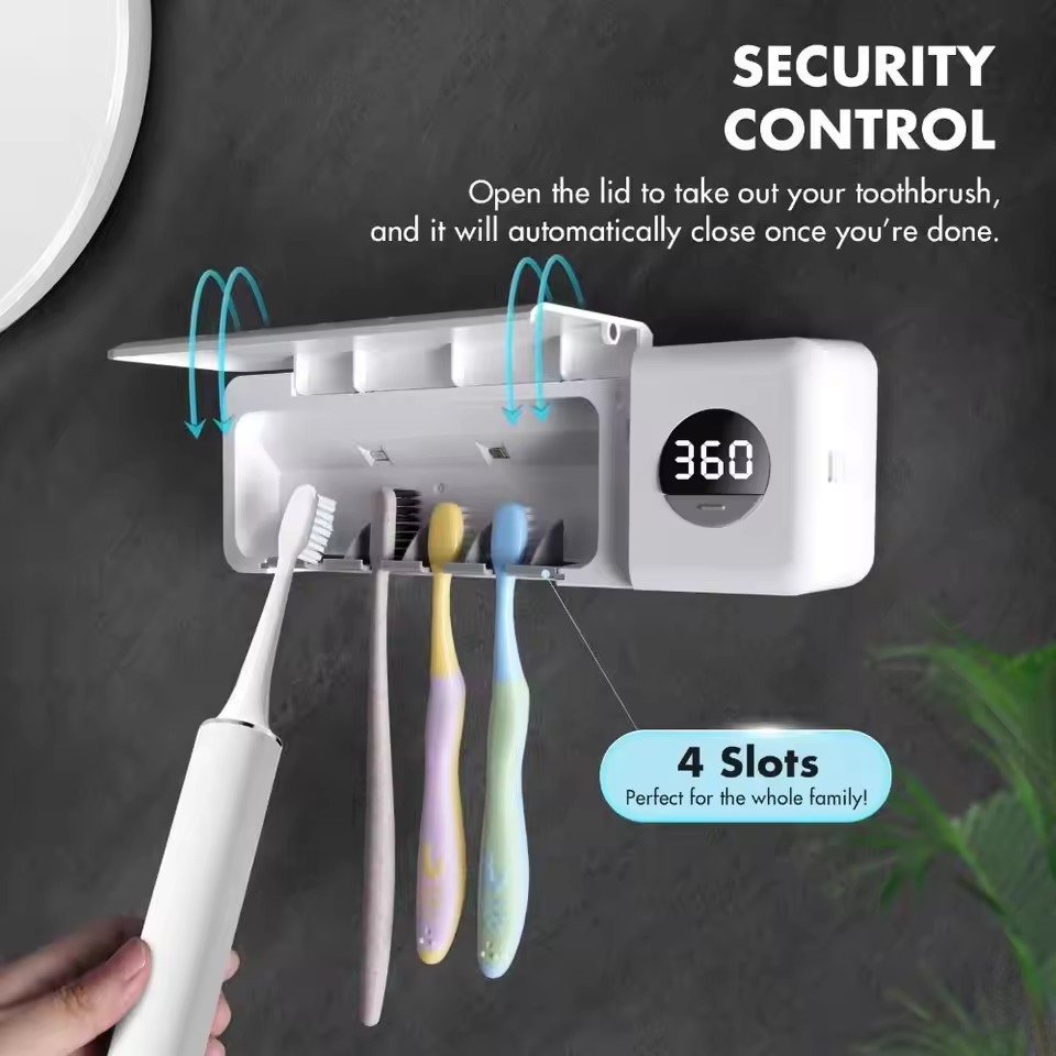 USB Rechargeable UV Toothbrush Sterilizer Wall Mounted Timer Function UV Toothbrush Holder White Color 1200mAh
