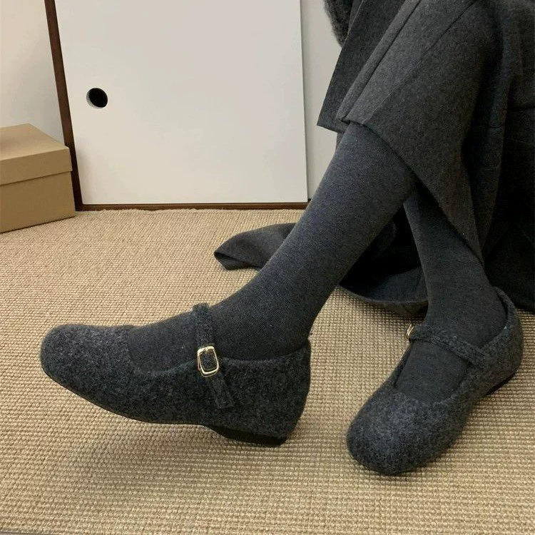 1Pair Internally raised gray fur shoes for external wear, versatile for autumn and winter 2025, Mary Jane single shoes