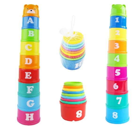 Kids Sorting Stacking Toys Baby Building Toy Stacking Cups With Numbers Pattern Cartoon Bear Baby Bath Toy Educational Toys For